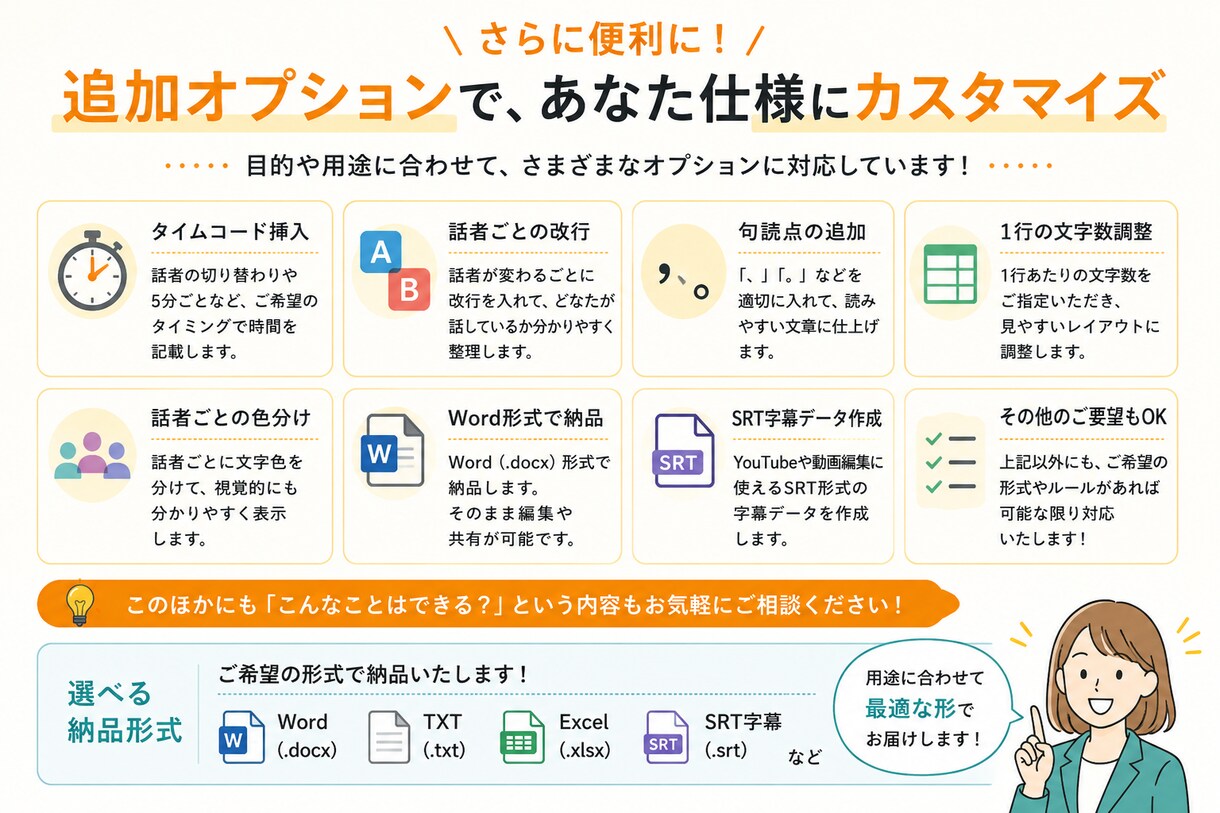 動画・音声を見やすい文章に文字起こしします YouTube・セミナー対応｜長時間データもご相談ください イメージ3