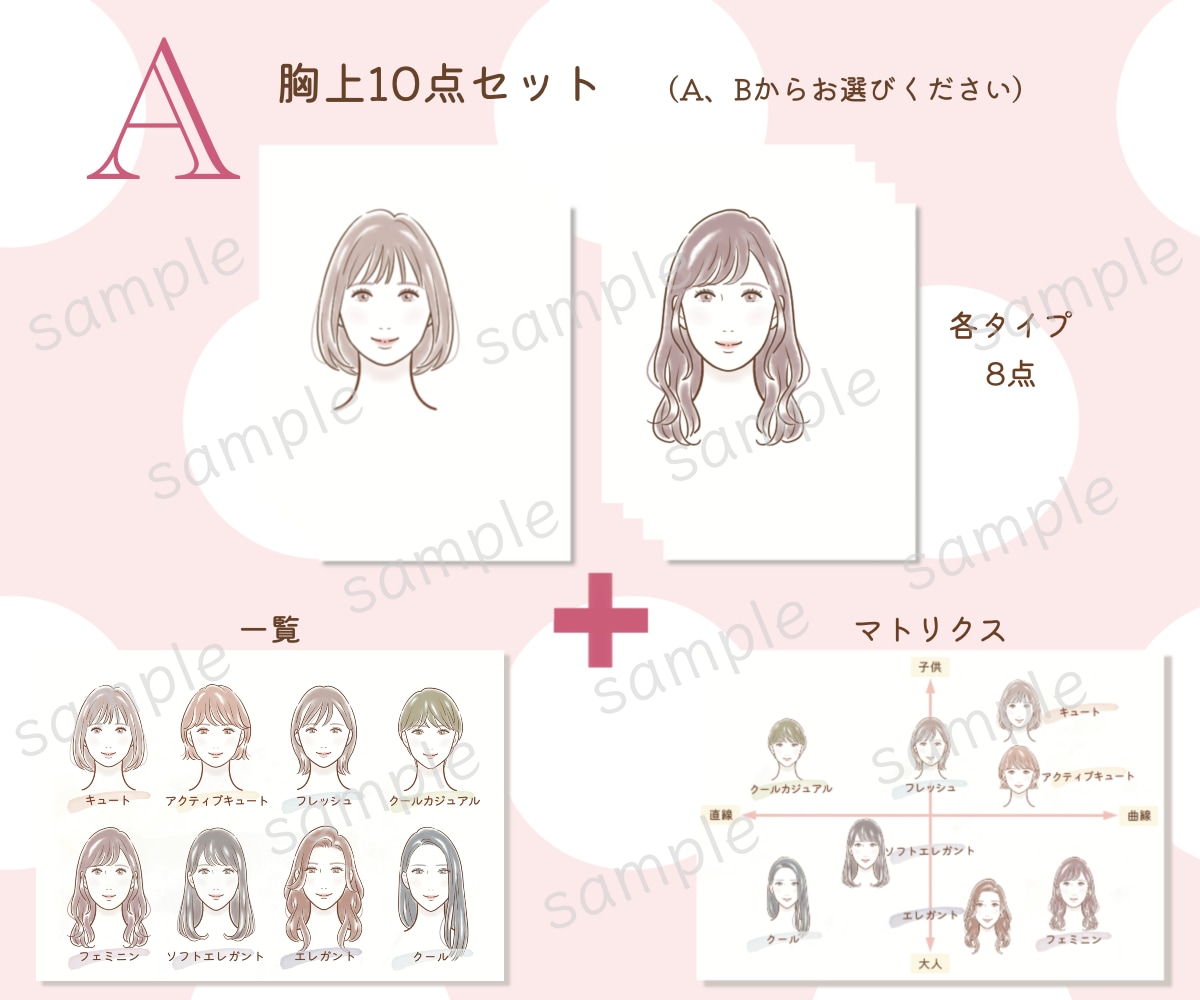 商用OK！かわいい顔タイプ診断イラストご提供します 10点セット即納＊サロンの資料やSNS投稿に◎ イメージ2