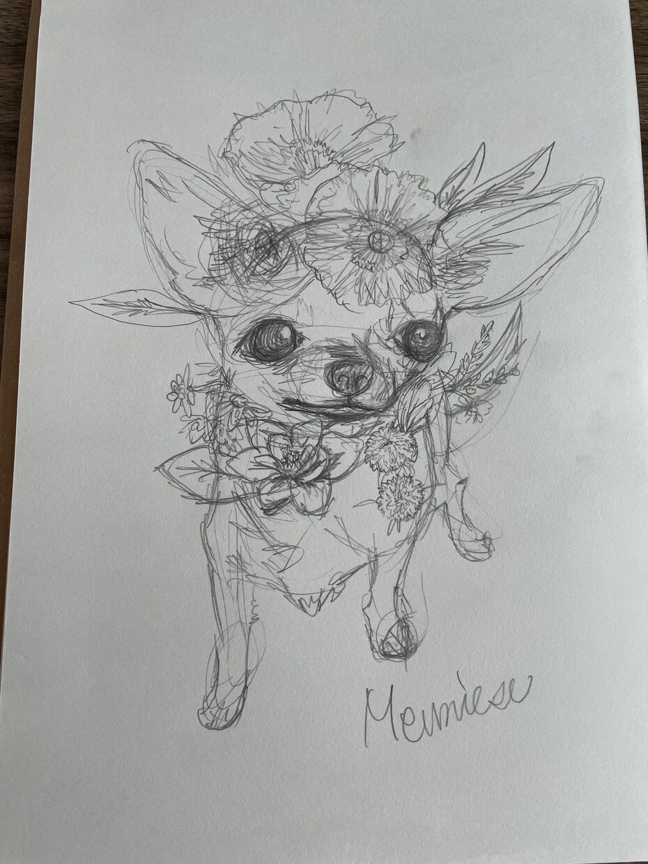 愛犬の似顔絵にお花や植物を添えます 愛犬の似顔絵に、お花や植物を融合させて描きます。 イメージ2