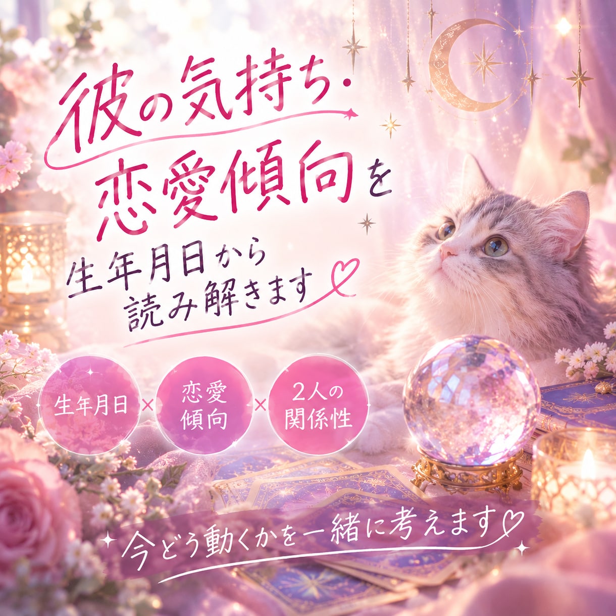 彼の気持ちを生年月日×恋愛傾向から読み解きます 彼の性格と2人の関係性から、今どう動くかを一緒に考えます イメージ1