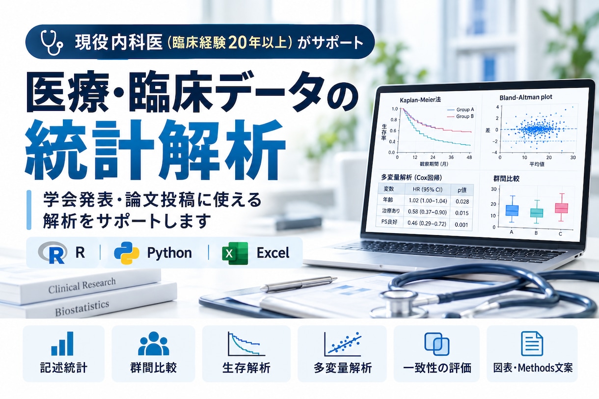 現役医師が医療・臨床研究の統計解析を行います 学会発表・論文投稿に使える解析をサポートします イメージ1
