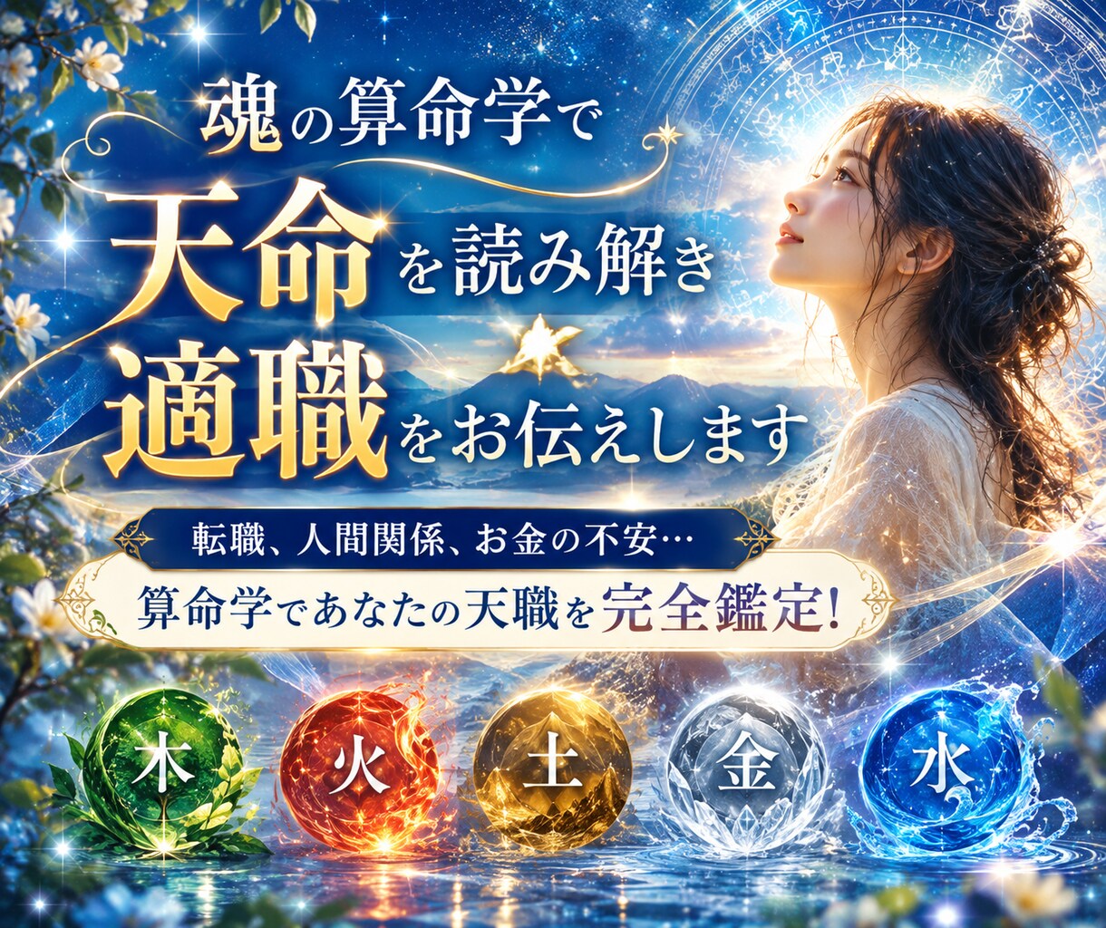 魂の算命学で天命を読み解き適職をお伝えします 転職、人間関係、お金の不安…算命学であなたの天職を完全鑑定！ イメージ1