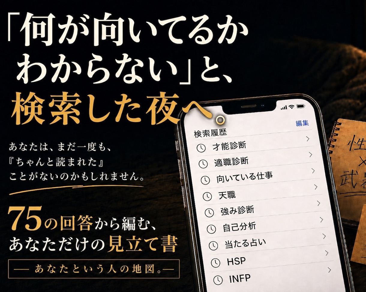 才能・強み・性質・適職を診断します あなた自身の言葉と経験をもとに、ゼロから見立てます。 イメージ1