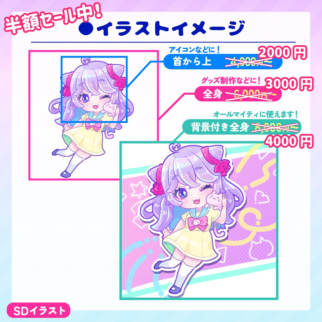 数量限定半額！ゆめかわポップなミニキャラを描きます 【2000円～】個性的なゆめかわポップなSDイラスト イメージ2