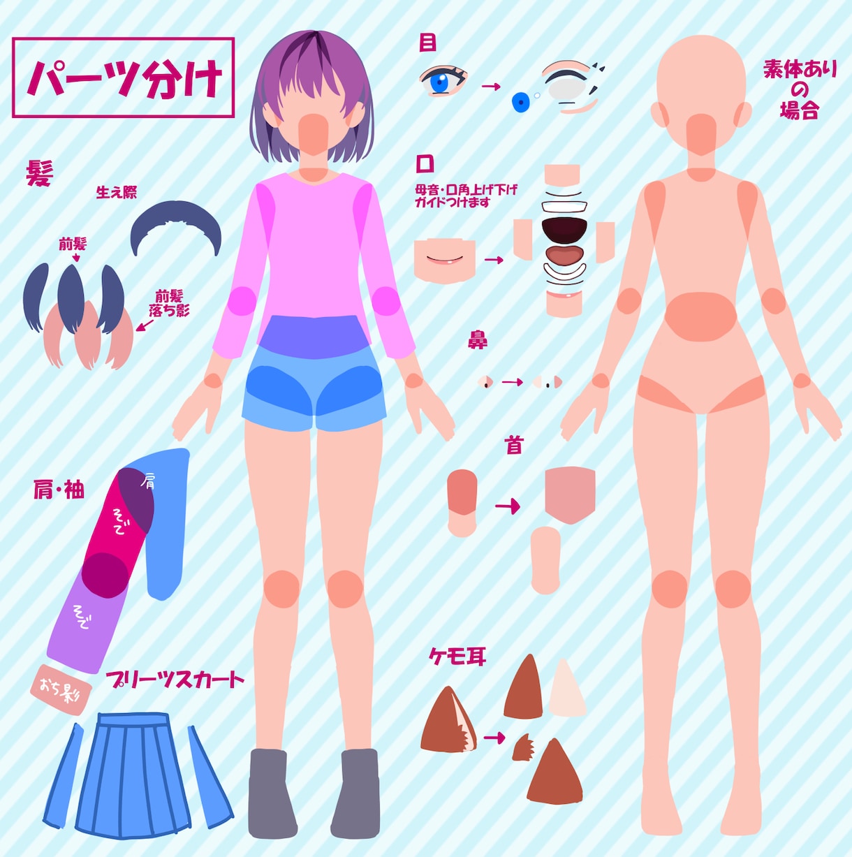 LIVE2D用パーツ分けいたします 「1枚絵からのパーツ分けも可能！納品後の修正も承ります！」 イメージ2