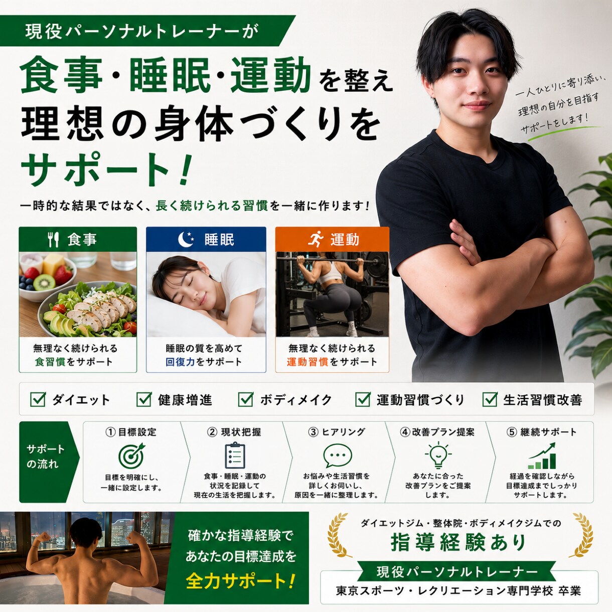 食事・運動・睡眠を総合サポートします ダイエット・健康増進・ボディメイクなど幅広くサポートします イメージ1