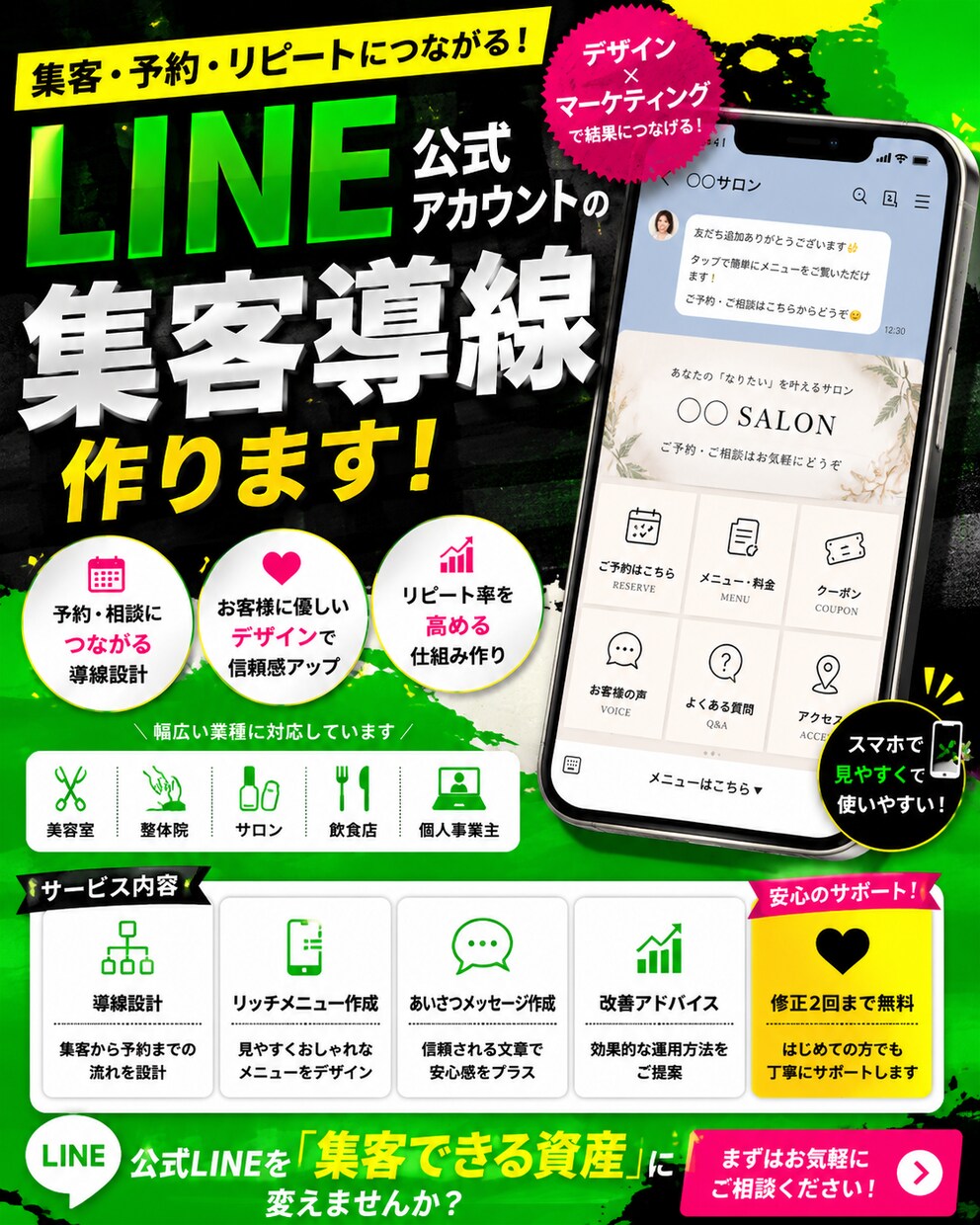 公式LINEの集客導線を作ります 予約・相談につながる導線を整えます イメージ1