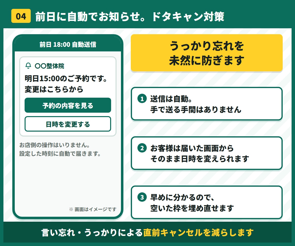 LINE予約の受付を自動化します 電話対応とドタキャンを減らす｜整体・サロン・士業向け イメージ5