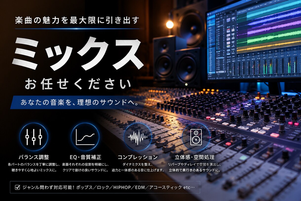 ミックスおこないます 手軽に、あなたの音源をもっとカッコよく。 イメージ2