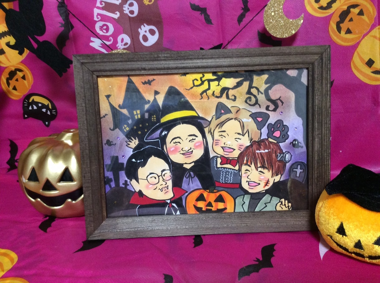 ハロウィン風のコスプレ似顔絵お描きします かわいいキャラクター風にA5サイズの用紙に作成します イメージ2