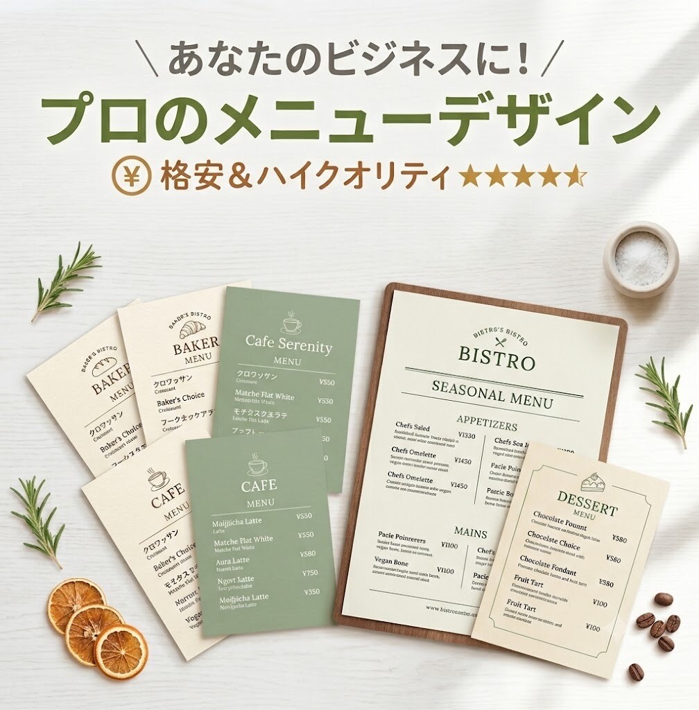 シンプルで伝わるメニュー表つくります ちょっとおしゃれなのに親しみのあるメニュー表を作成いたします イメージ1