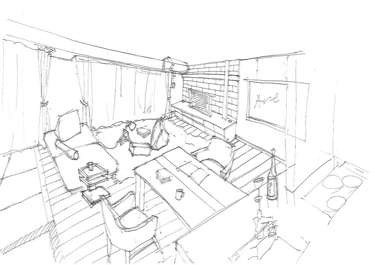インテリアのラブ絵を描きます 色付けはありませんがインテリアのラフ絵を描かせて頂きます イメージ4