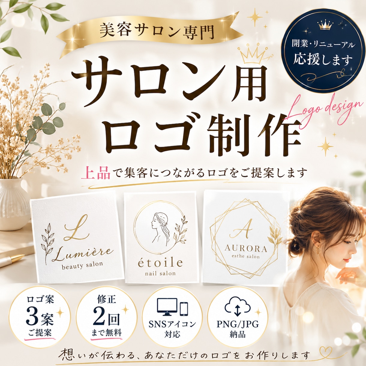 美容サロン用おしゃれなロゴを制作します 現役サロンオーナーが集客目線でご提案｜3案制作・修正2回 イメージ1