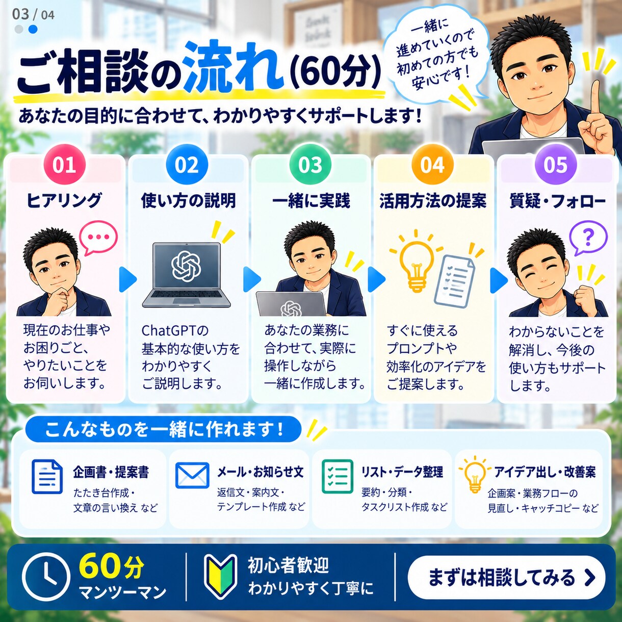 ChatGPTで仕事の効率化を一緒に考えますます あなたの業務を整理してAIで楽にできる作業を探します イメージ3