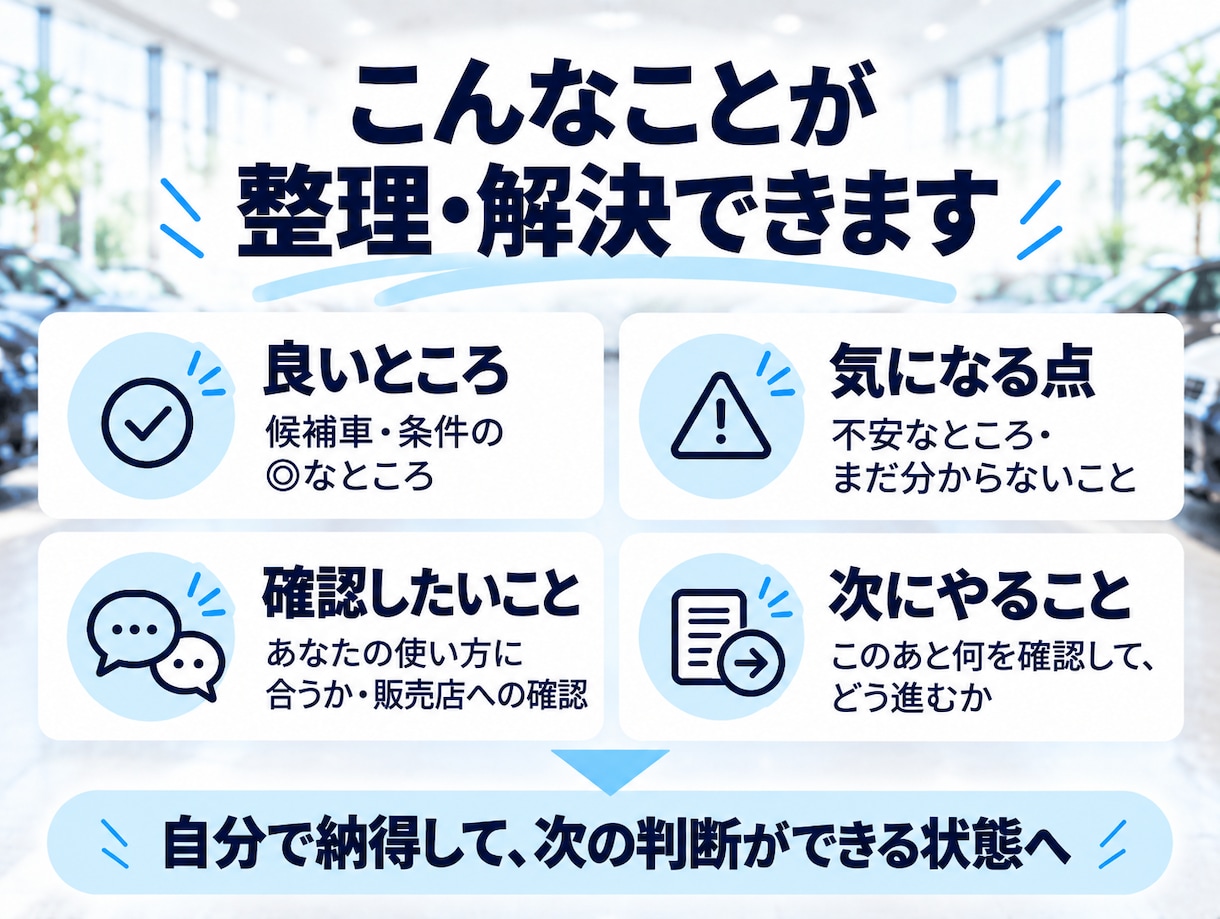 車の購入相談｜プロがその車を買っていいか診断します 中古車＆新車｜あなたの車選びを業界20年の経験からアドバイス イメージ5