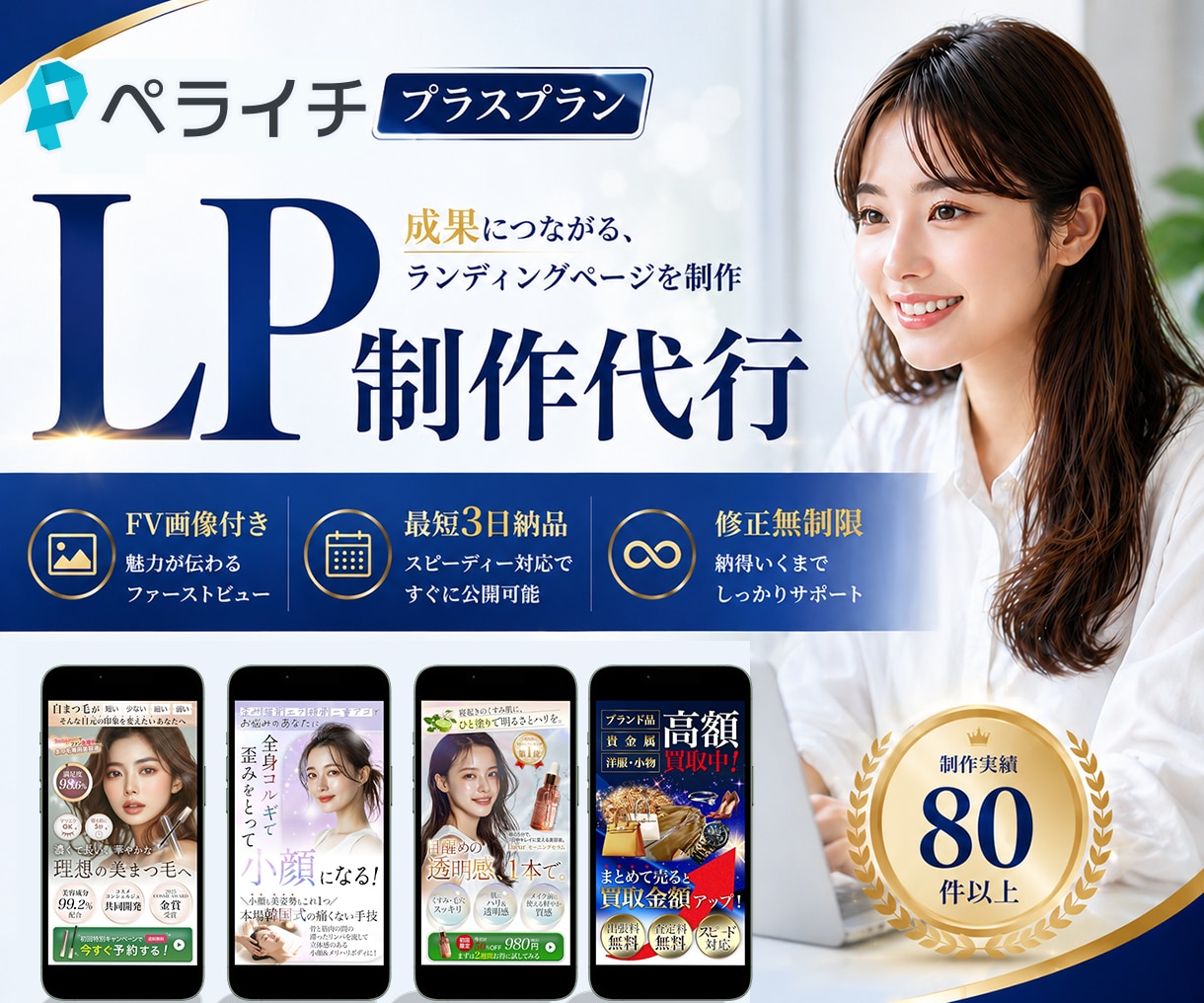 ペライチで高品質なLPを作成します 制作実績80件以上｜自分で更新できる｜構成・文章サポートあり イメージ1