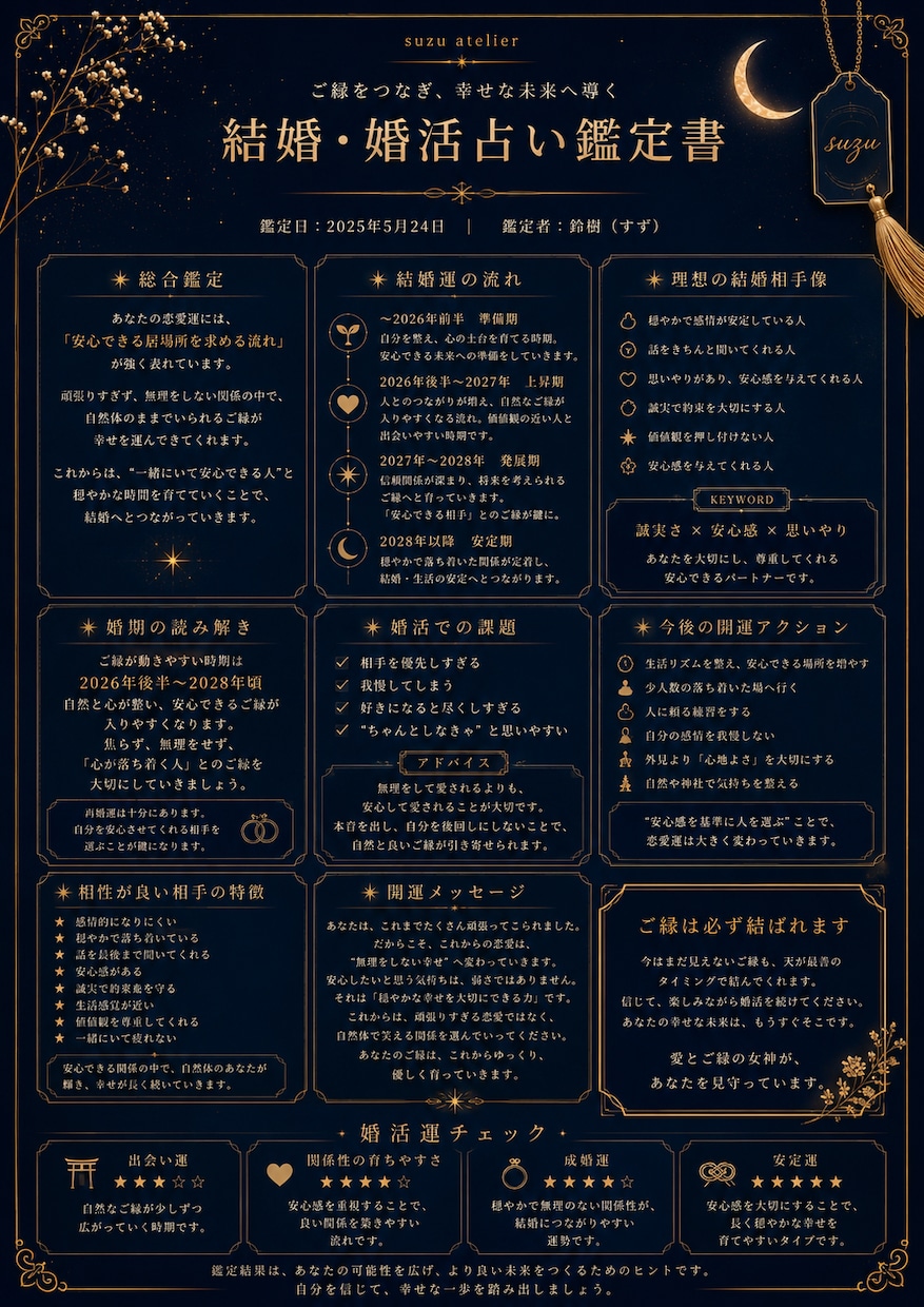 本質を知り、未来を整える結婚婚活鑑定します 星と感性から、ご縁と人生の流れを丁寧に読み解きます イメージ5