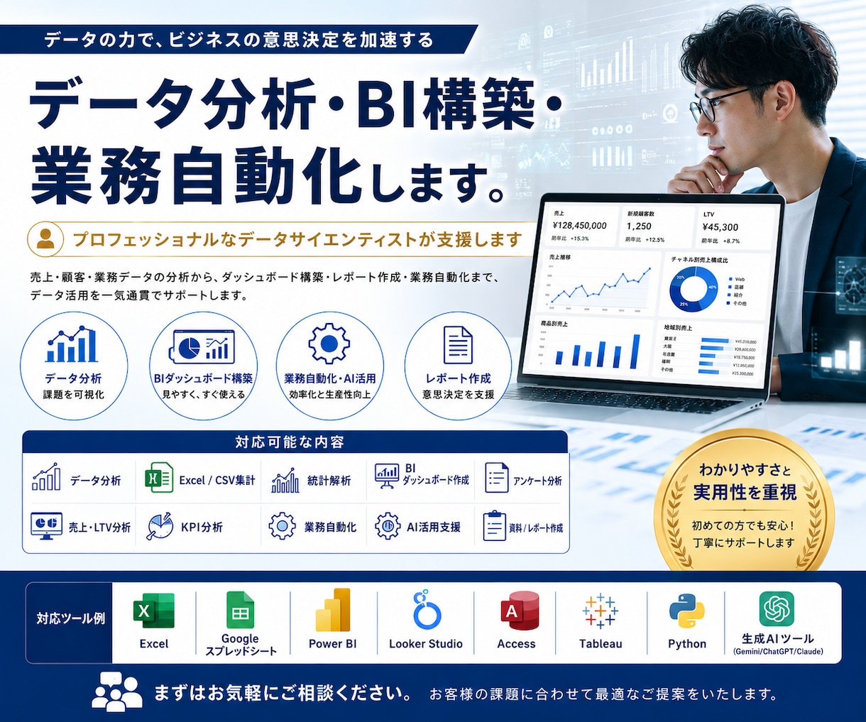 データ分析・BI構築・業務自動化します ⭐️実務経験15年・ご相談からでも歓迎！ イメージ1