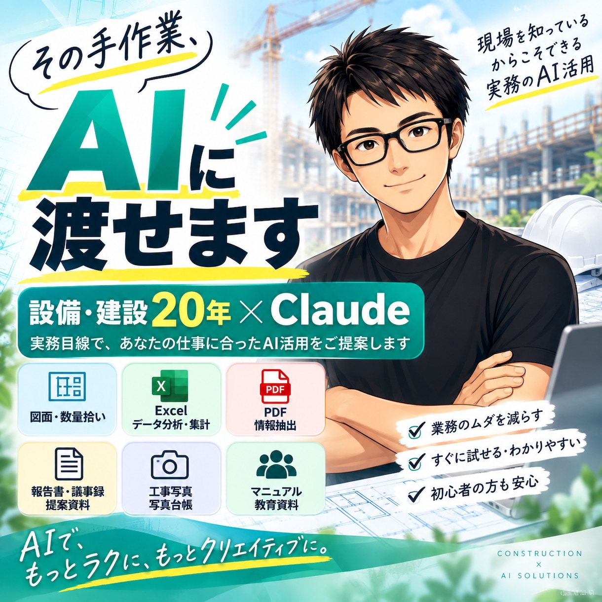 あなたの仕事でAIに任せられる作業を一緒に探します 設備・建設20年｜Claudeであなたの実務を効率化します イメージ1