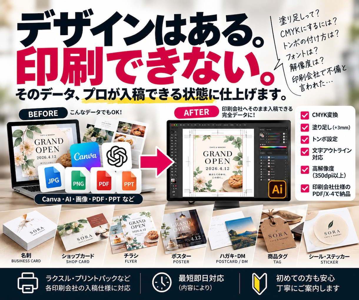 Canva等を印刷用・入稿データに修正・変換します データ不備・再入稿にも対応｜JPG・PNG・PDF OK イメージ1