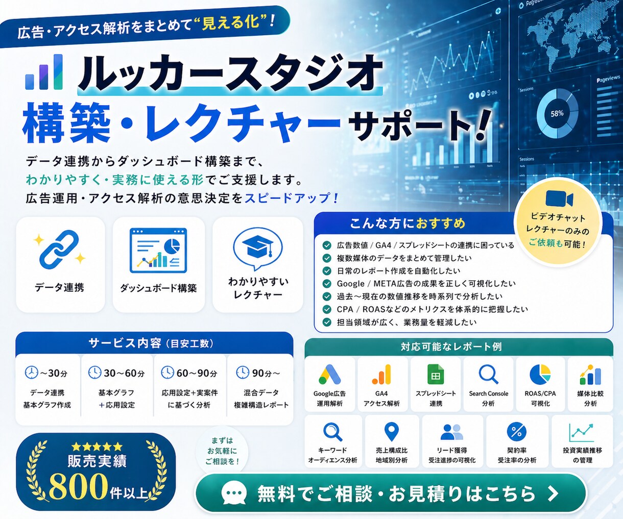 LookerStudio設定方法をレクチャーします 【ダッシュボード】を作成し、日々の分析業務を効率化しよう！ イメージ1