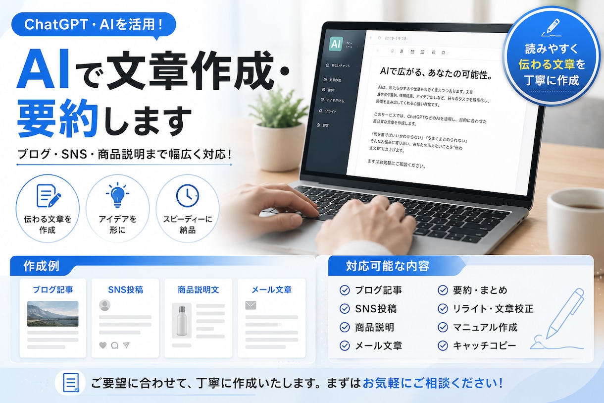 AIで文書要約、作成をします ブログ、SNS、商品説明まで対応致します イメージ1