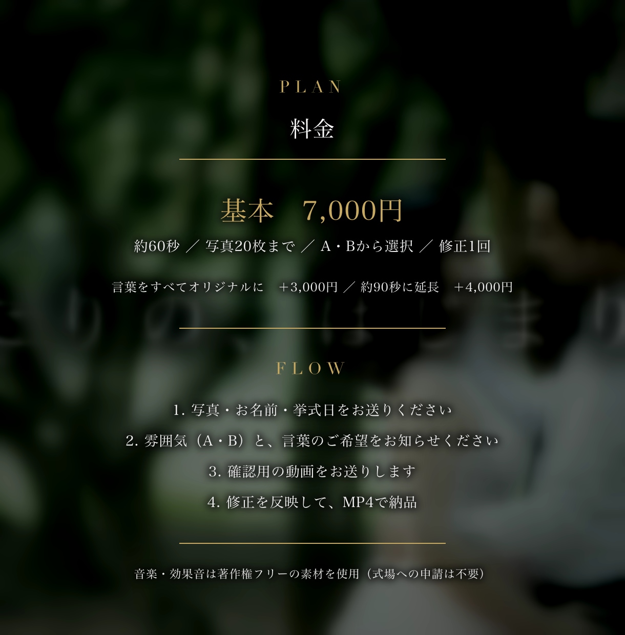 映画予告風の結婚式ムービーを作ります 写真と名前を送るだけ。おふたりが主演の予告編に イメージ5
