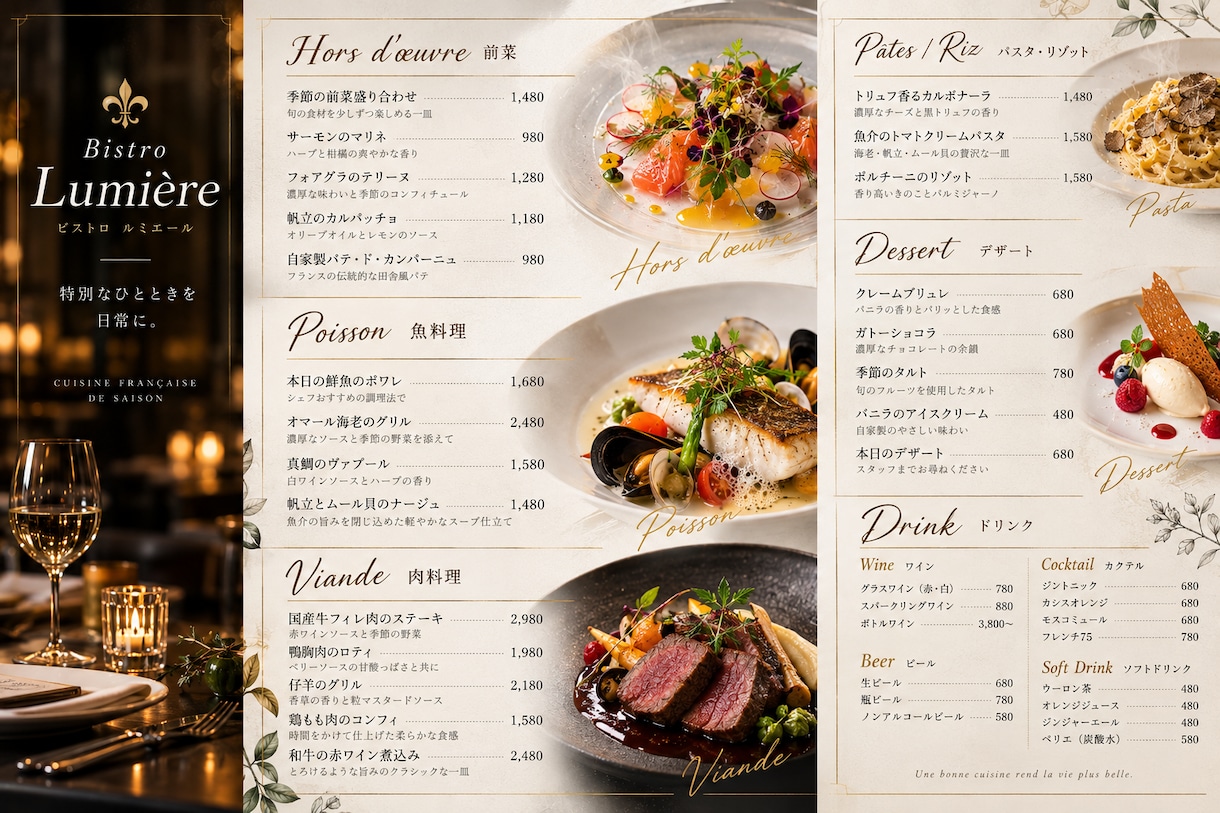 おしゃれな飲食店メニュー表を作成します カフェ・居酒屋・レストランなど幅広く対応します イメージ4