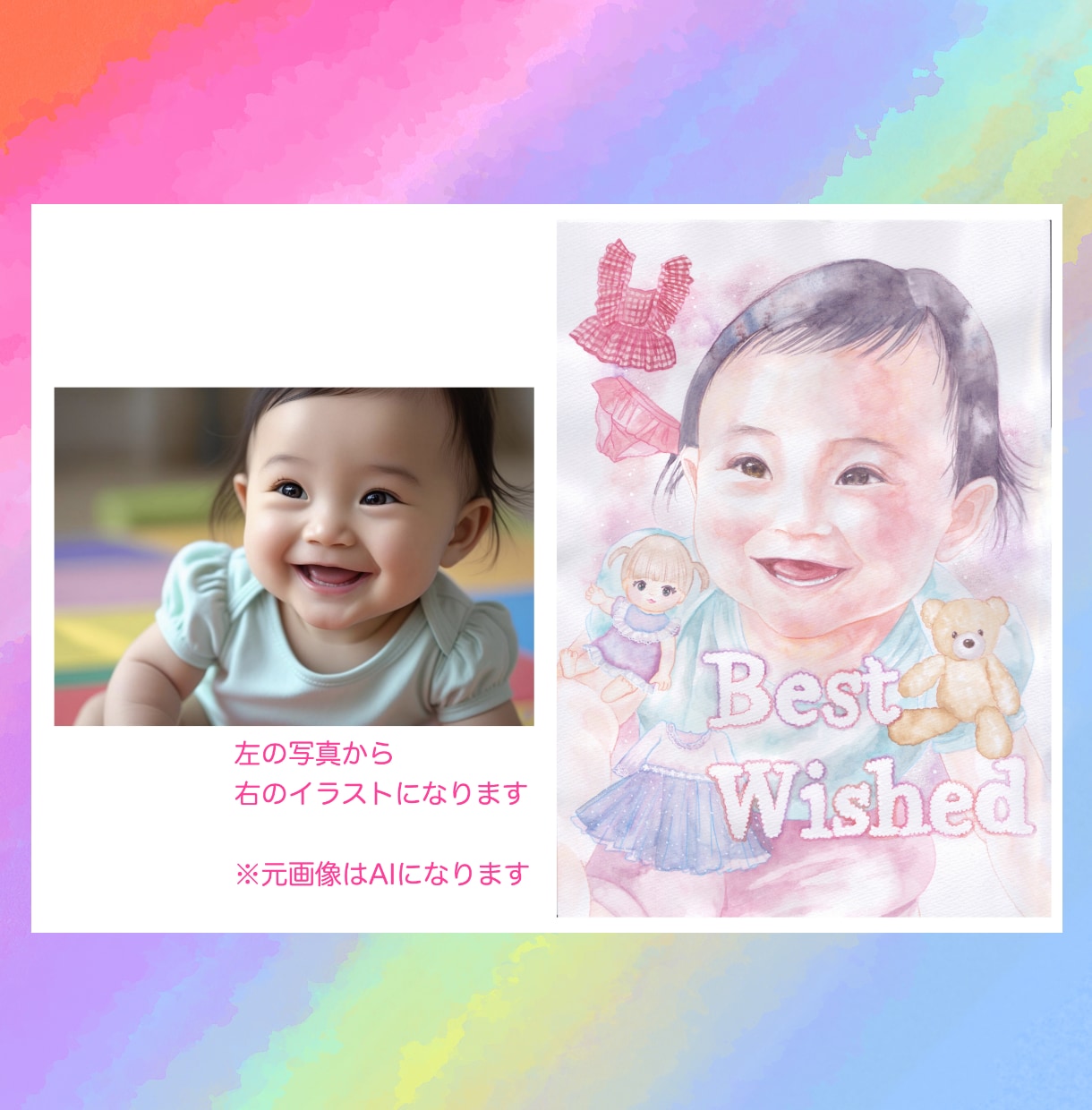 お子さまのオーダーメイド似顔絵を透明水彩で描きます プレゼントや成長の記録、インテリアに♪ イメージ4