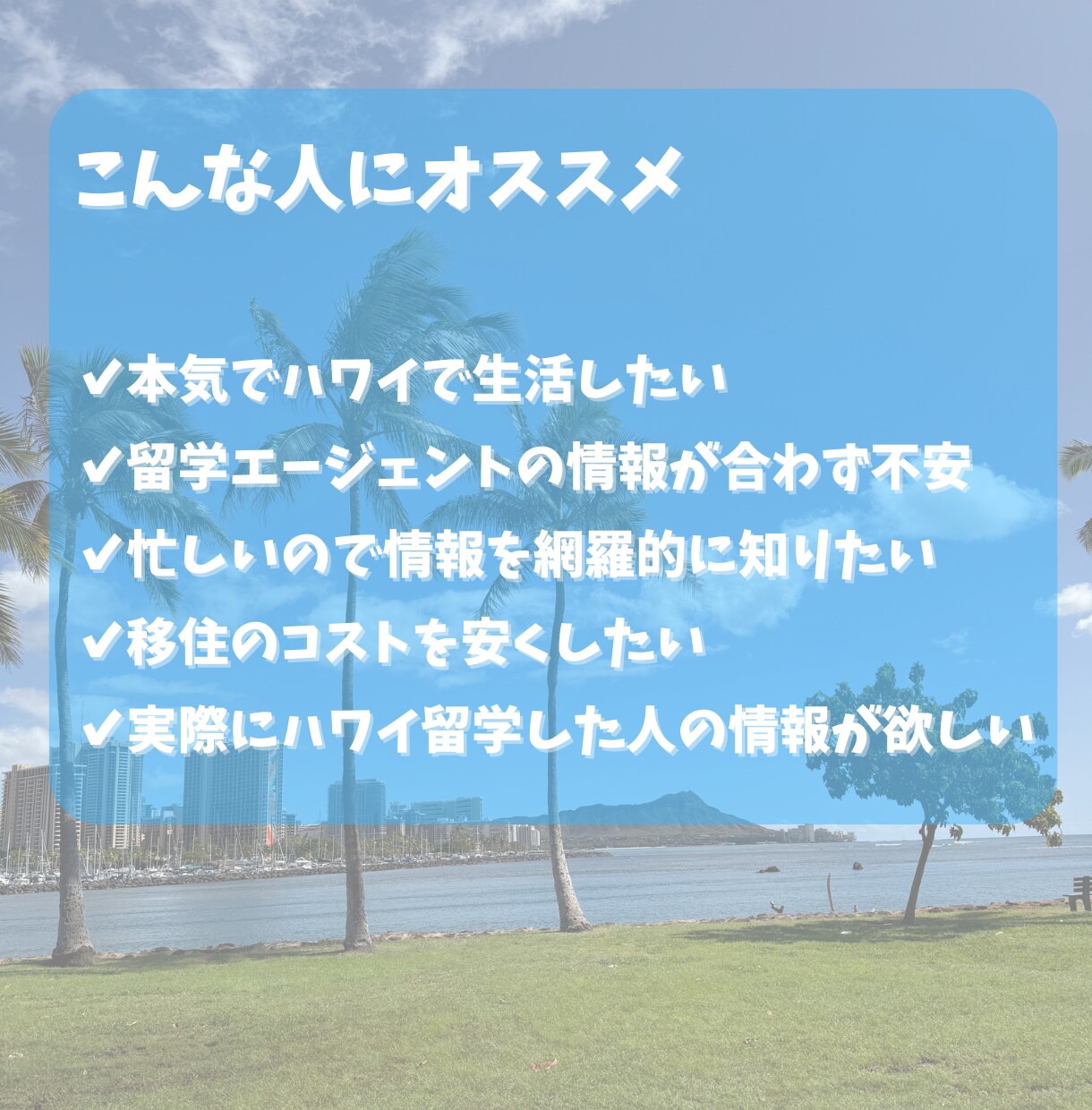 ハワイ学生VISA｜取得・移住サポートします 申請手順・必要書類・学校手配・移住前後のやること完全サポート イメージ4
