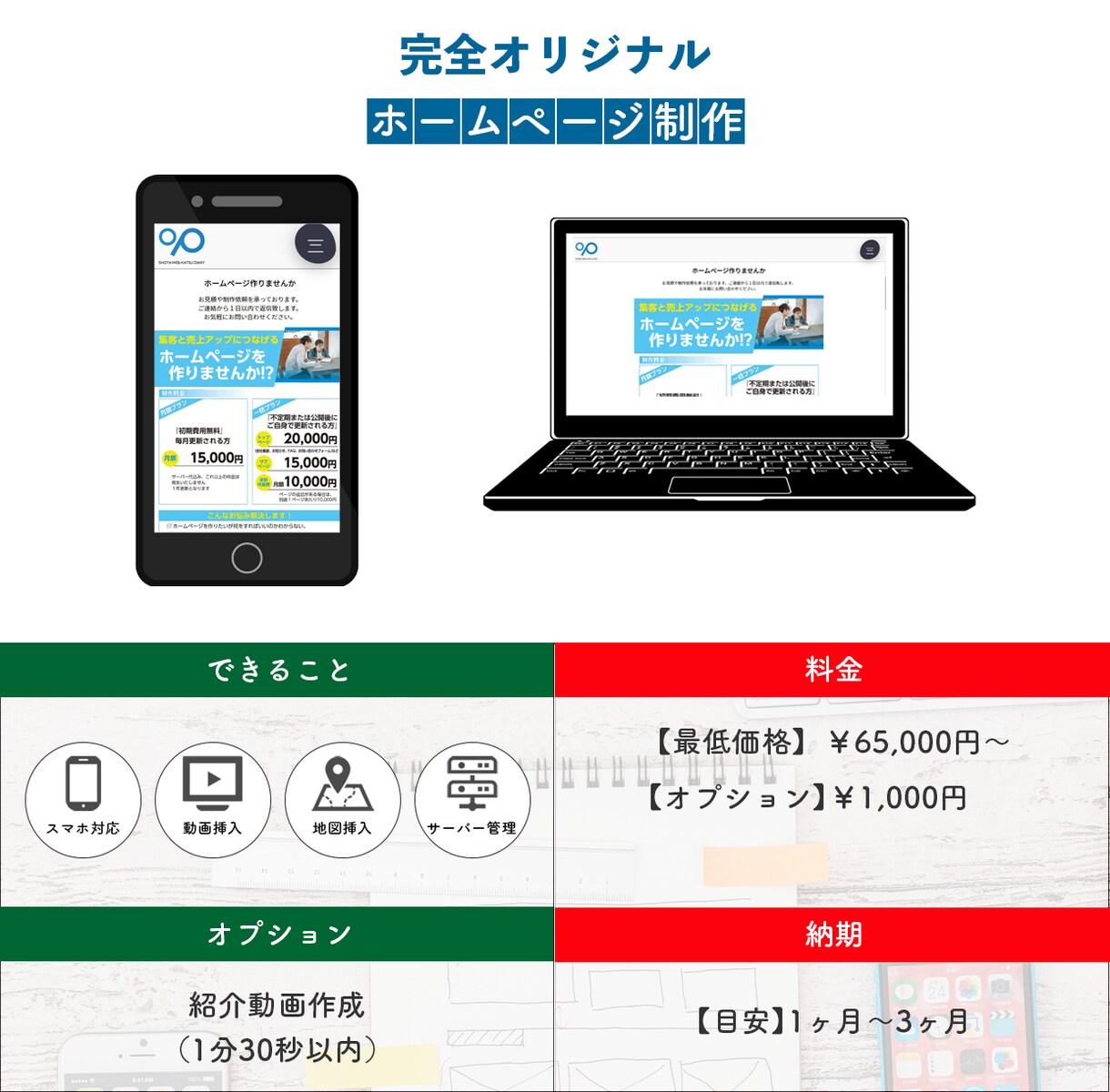 オリジナルデザインのホームページ制作いたします デザインからコーディングまで完全オリジナルサイト イメージ1