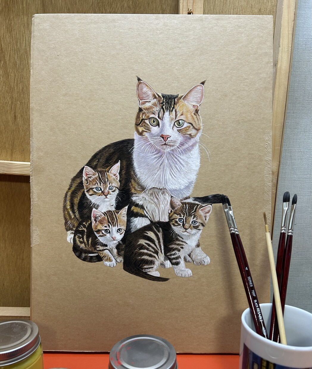 アクリル絵の具でペットの似顔絵を手描き作成します 犬・猫のクラフト紙をベースにリアルで温かみのある絵です イメージ8