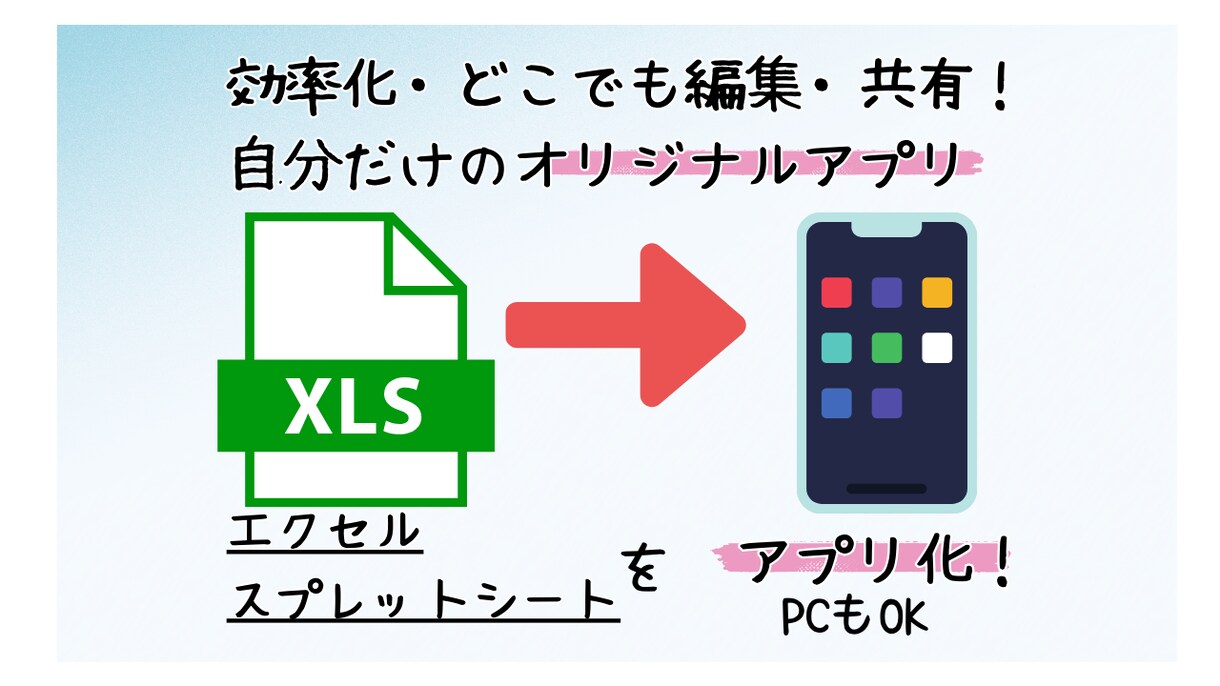 作業効率UP！エクセルをスマホアプリにします アプリ化でどこでも作業可！共有可！PCでも操作可！簡単操作！ イメージ1