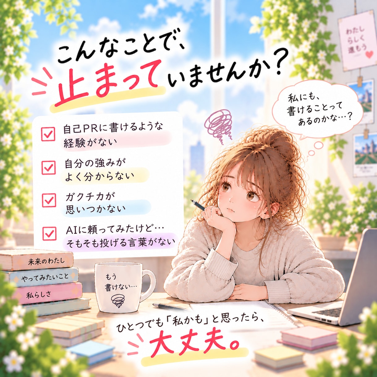 ESが書けない状態から自己PR・志望動機を考えます 「何を書けばいい？」から大丈夫。一緒に強み・経験を見つけます イメージ5