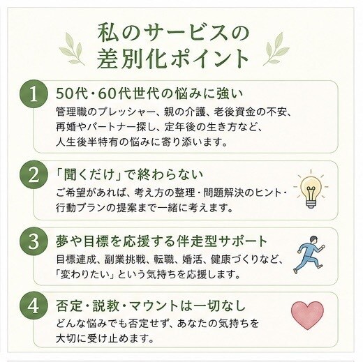 60代男性が優しくお話伺います ひとりで抱えず、気軽にお話しください イメージ4