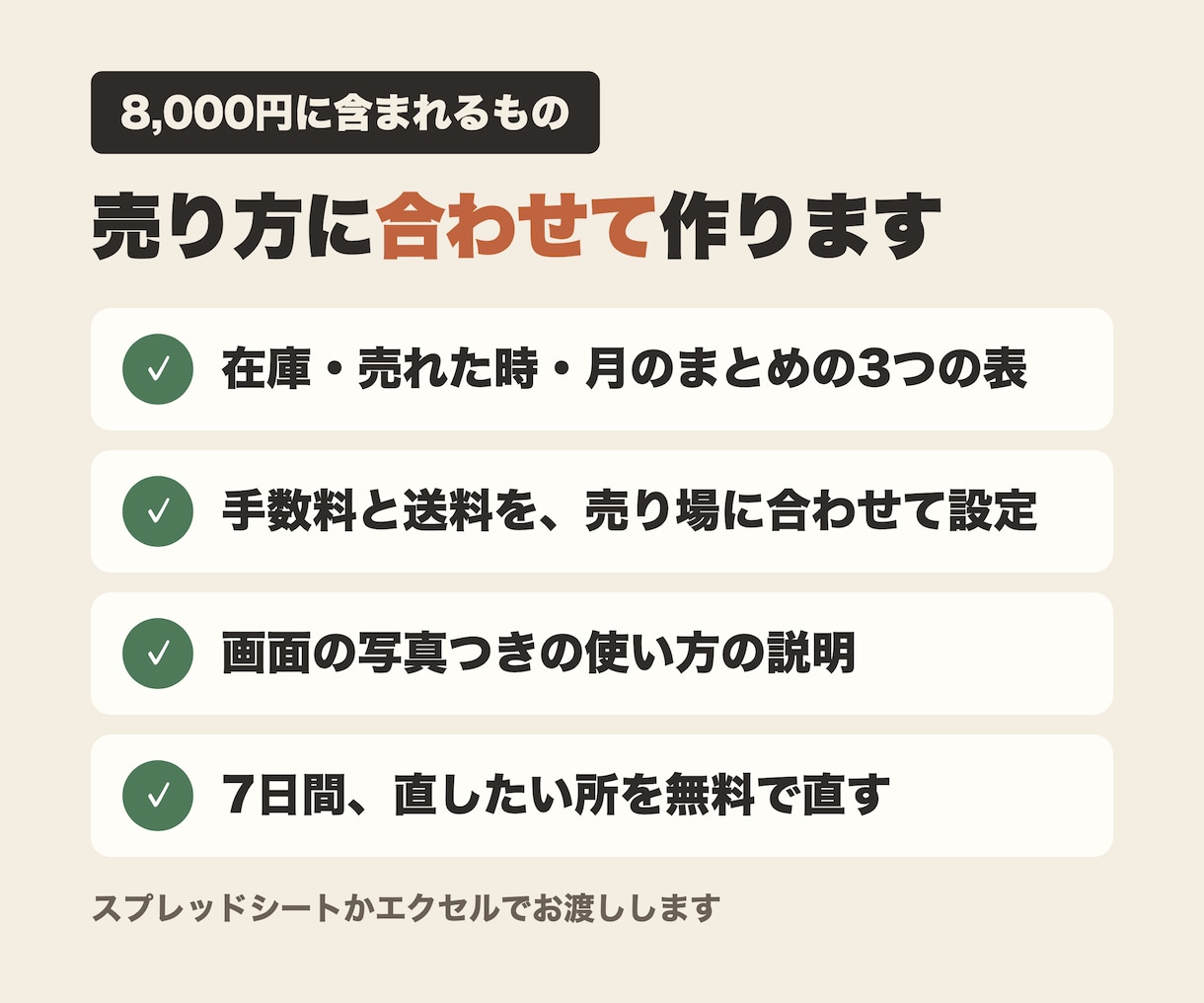 メルカリ物販の在庫・利益の管理表を作ります 仕入れ値と売れた値段を入れるだけで、利益が自動で出ます イメージ6