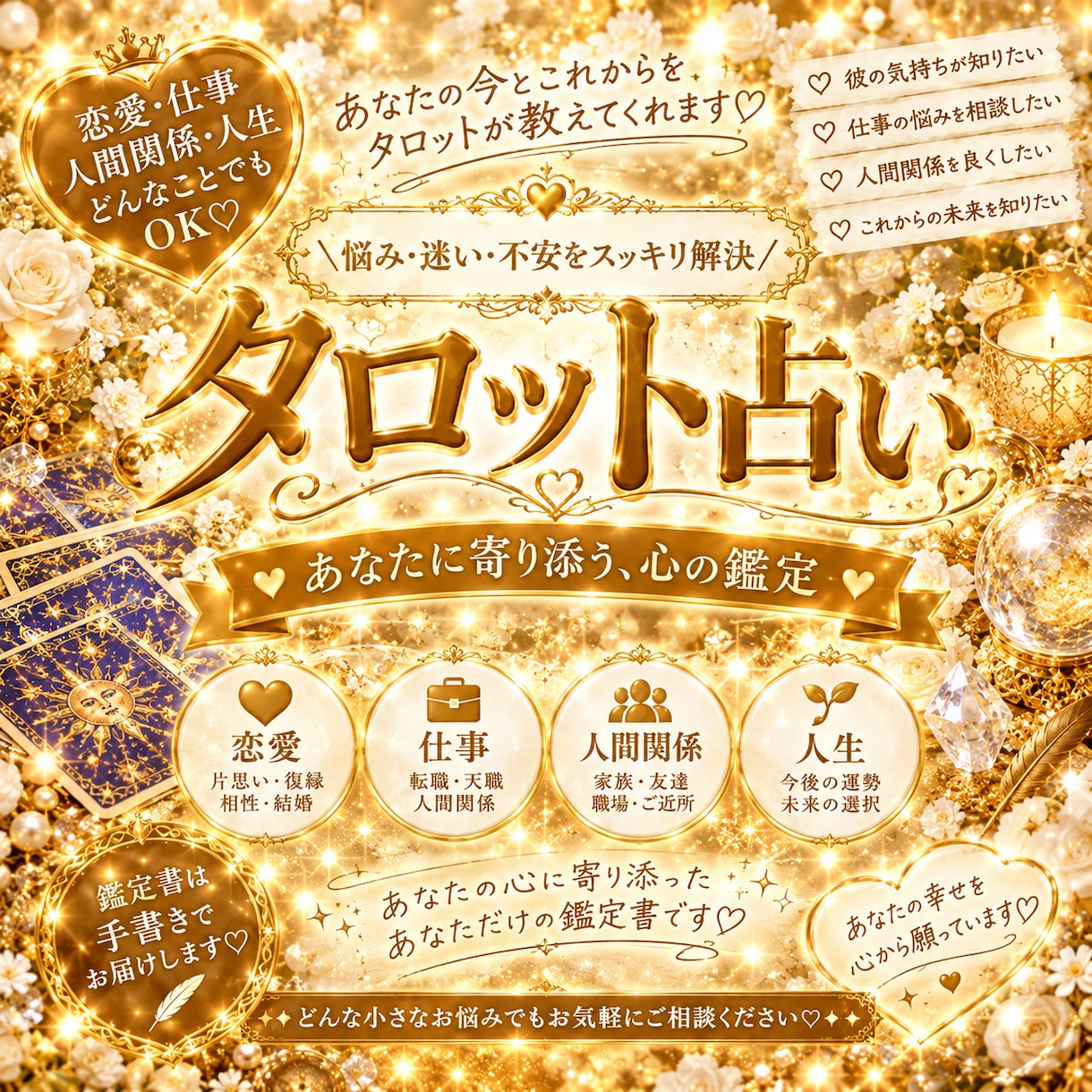 あなたに寄り添うタロット占い手書き画像で届けます 悩みをスッキリ解決♡手書きの温もりあふれる鑑定書をお手元へ イメージ1