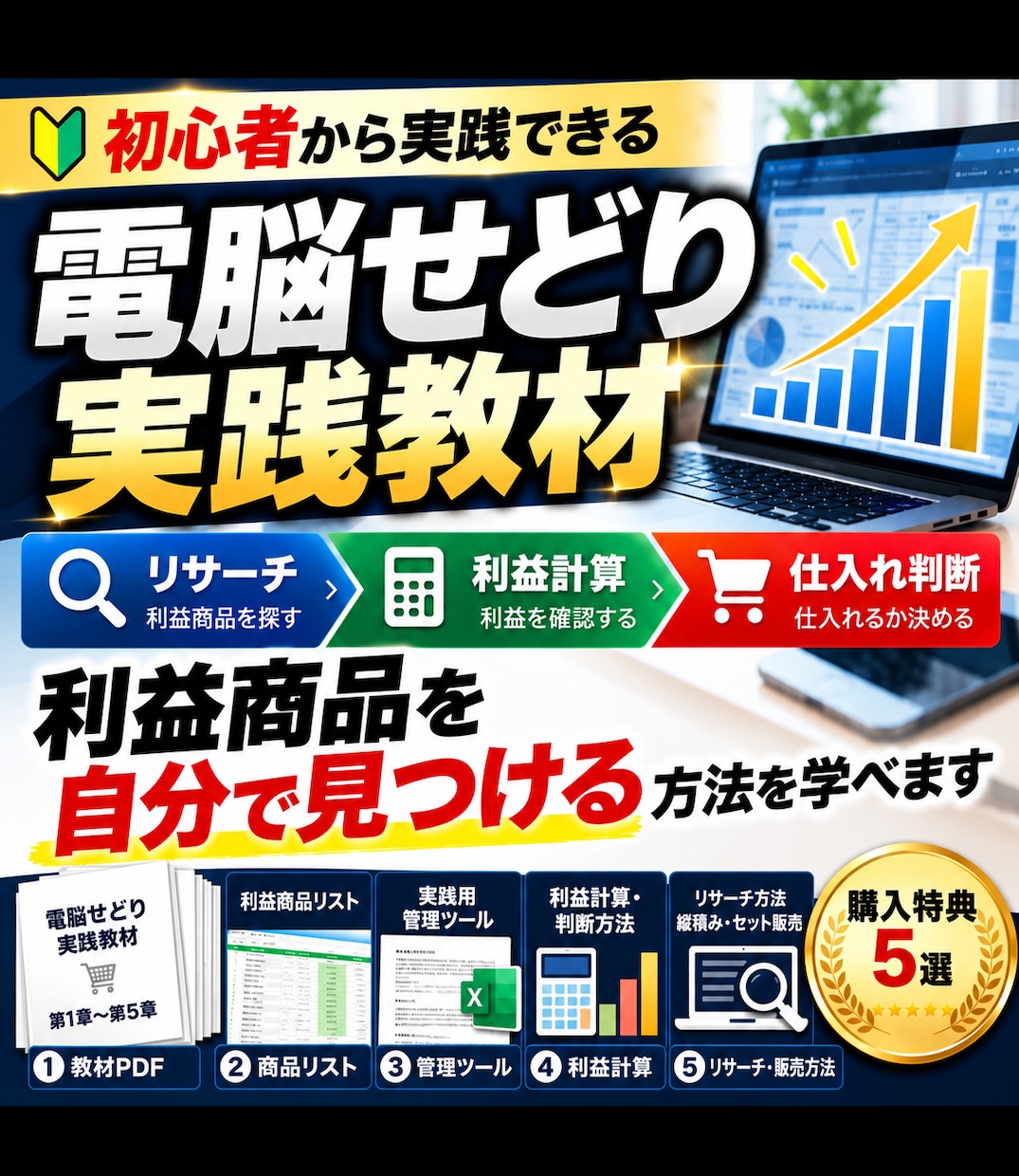 電脳せどりで利益商品を自分で見つける方法を学べます リサーチから仕入れ判断まで実践形式で学べます イメージ1