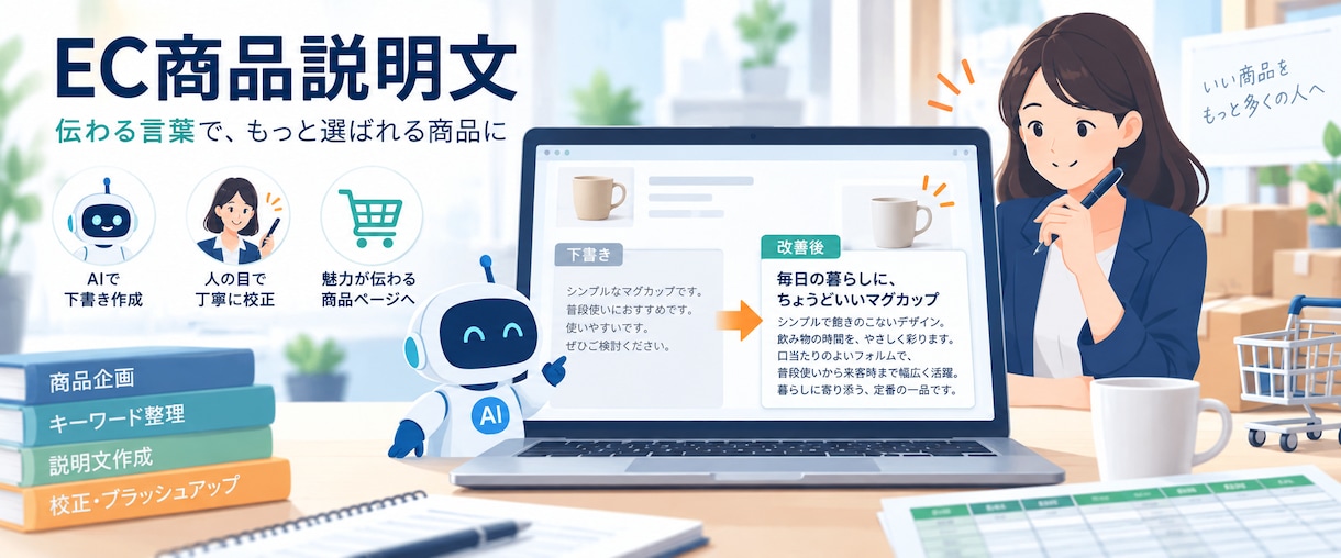 EC商品説明文を読みやすくリライトしますます AI補助と人の確認で商品説明を整えます イメージ1