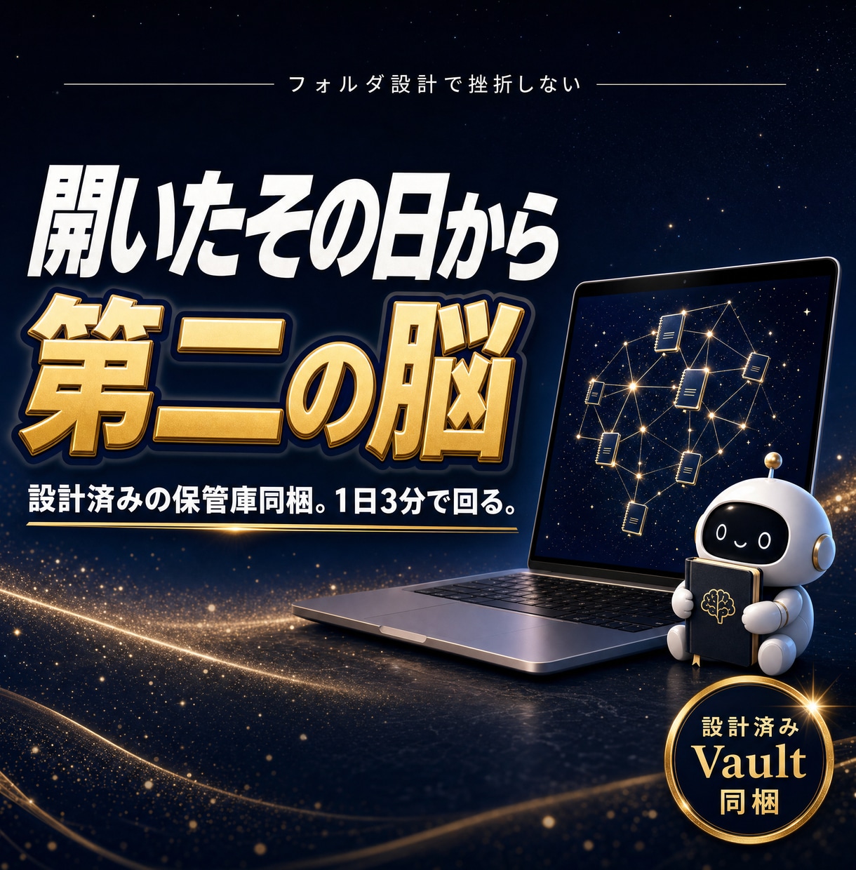 Obsidian製・第二の脳キットを渡します 設計済みVault同梱|開いたその日から1日3分で回る イメージ1