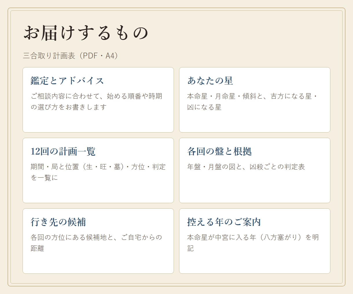 三合取りの12回の方位と時期を計画表にします 先着5名さまは半額5,000円。12回の方位と時期を表に イメージ4