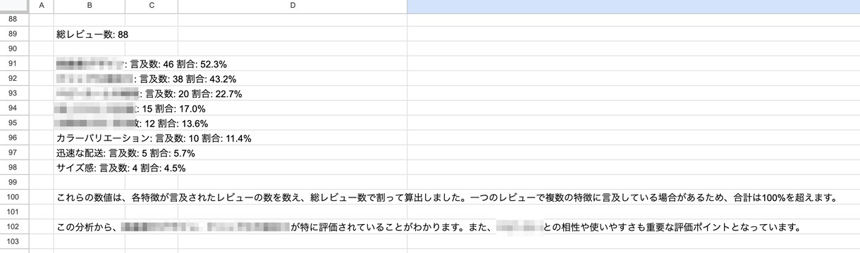 レビューを定量的なスプレッドシートにデータ化します レビュー分析を定量的に行えてると、自信を持って言えますか？ イメージ3