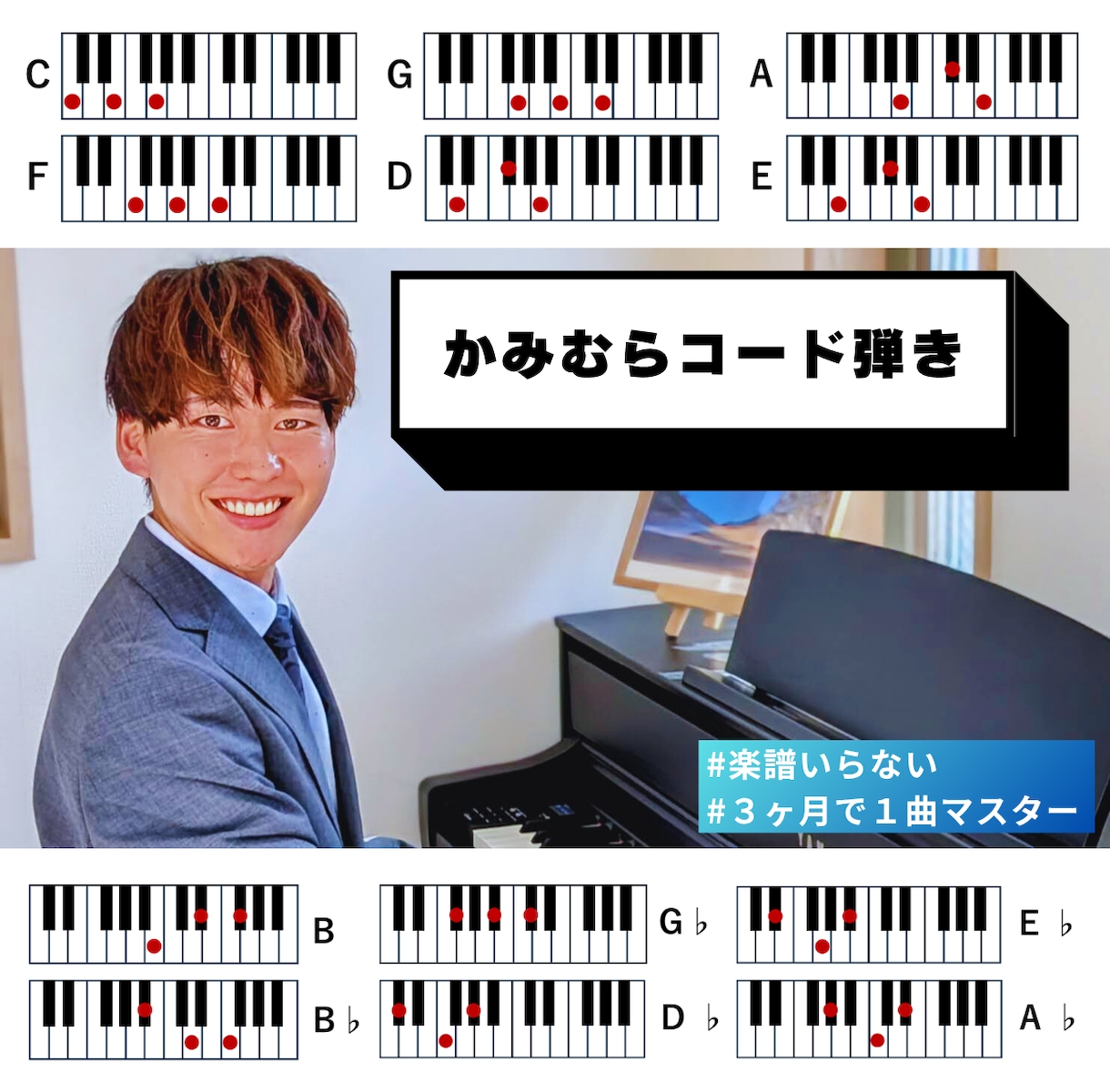 40分×3回2000円ピアノ弾き語りレッスンします 「コード弾きピアノ弾き語り」を最短でマスターする方法 イメージ1