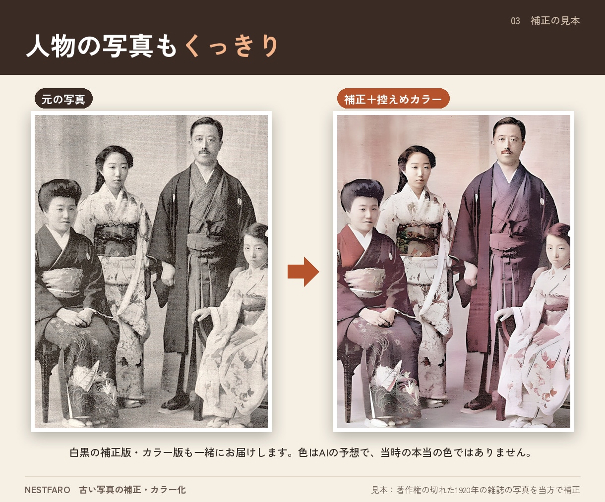 古い白黒写真をくっきり補正しカラー化します 白黒補正・カラー・控えめカラーの3種｜限界も正直に イメージ3