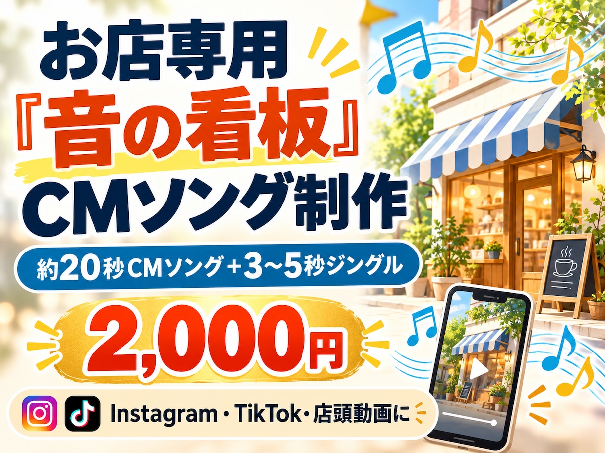 お店専用の「音の看板」CMソングを制作します SNSで繰り返し使える、お店だけの音を作ります イメージ1