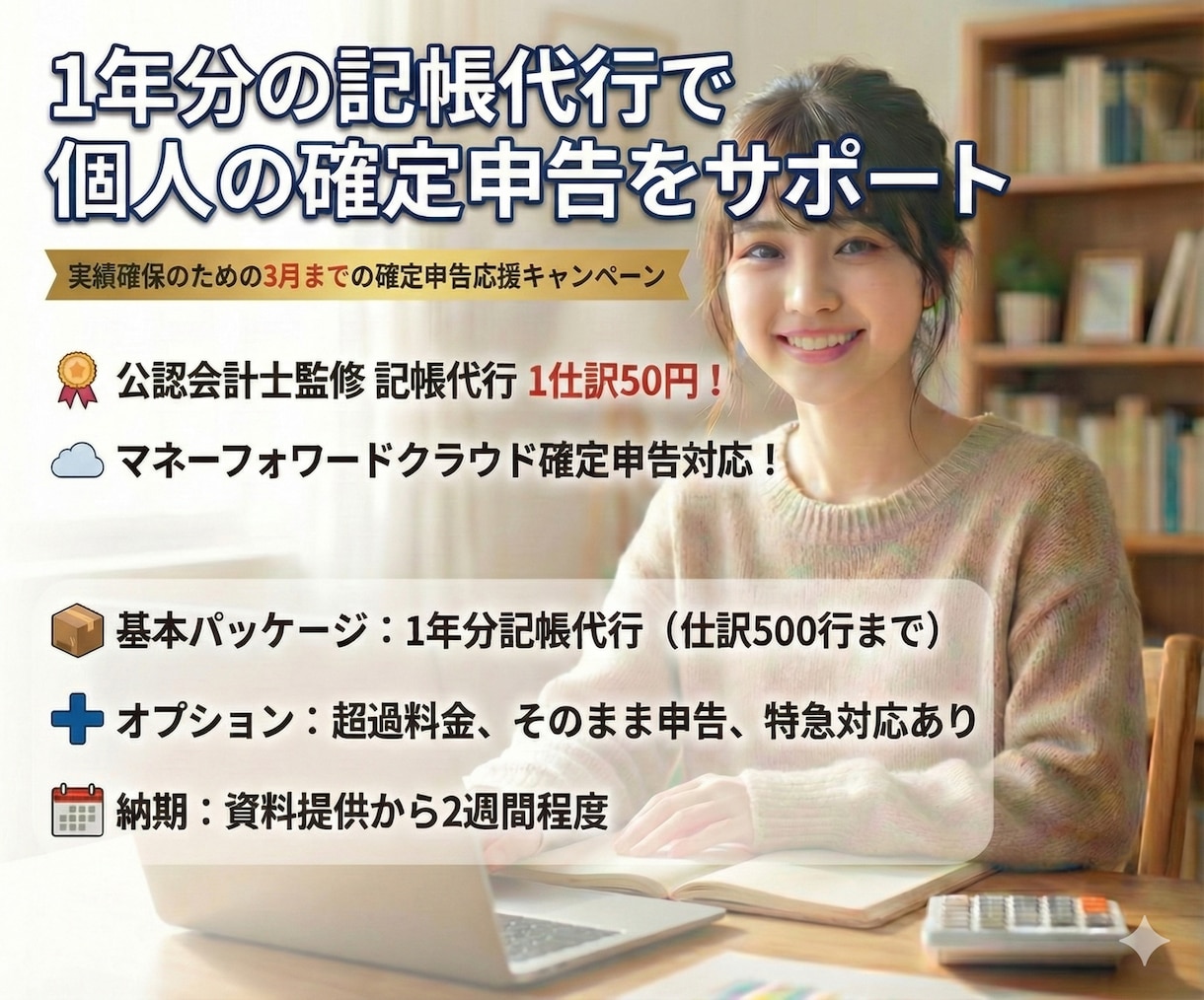 １年分の記帳代行で個人の確定申告をサポートします