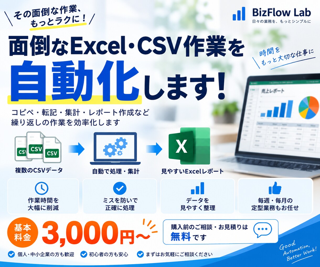 面倒なExcel・CSV作業を自動化します 毎日のExcel・CSV作業をもっとラクにします！ イメージ3