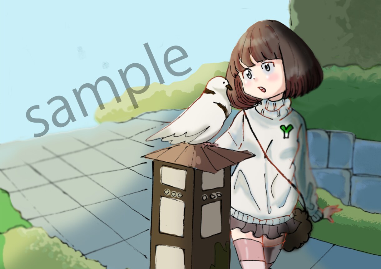 商用可！実風景をイラスト化し人物を描きこみます 風景写真等をイラスト化しオリジナルの人物を。文字入れもOK！ イメージ1