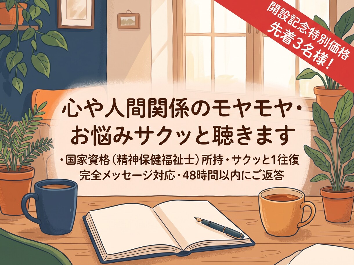 心や人間関係のモヤモヤ・お悩みサクッと聴きます 【専門家が伺う】サクッと48時間以内にご返答 イメージ1