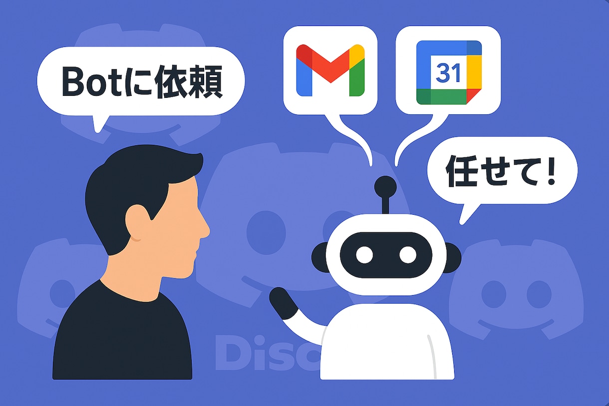 AI Discord Bot を開発します 例 ) ◆Googleカレンダーの管理 ◆メールの返信 イメージ1